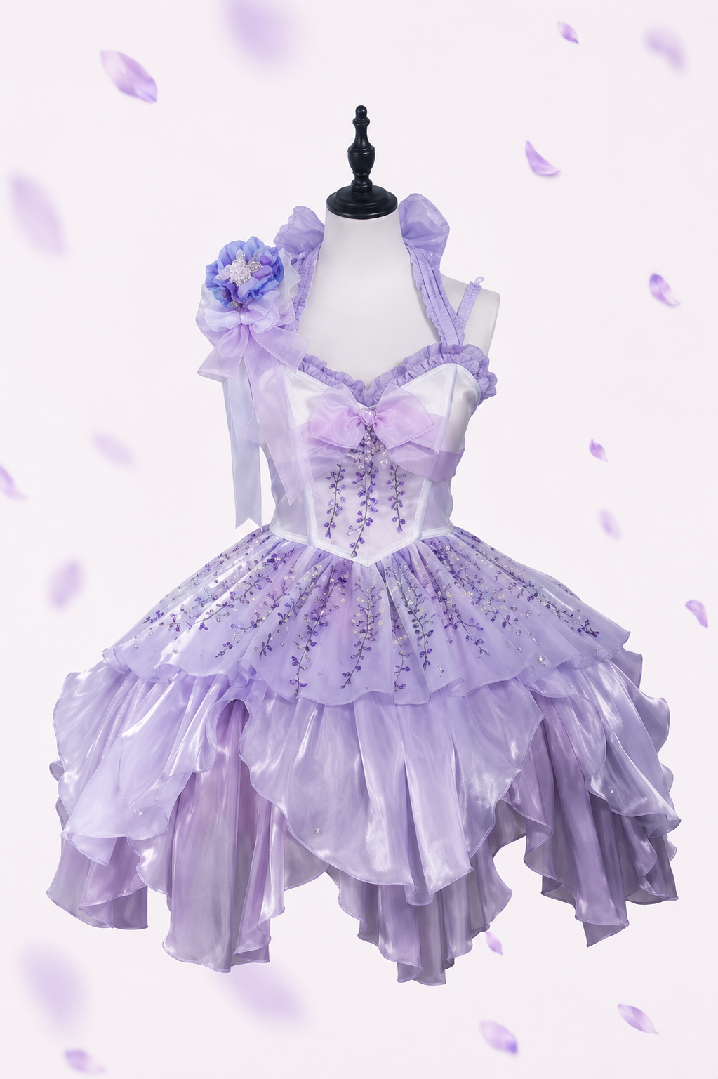 [Pre-order Deadline: June 18] Wisteria Purple Gradient Fairy Lolita Bow Layered JSK Dress + Full Set (Dress + Flower Hat)