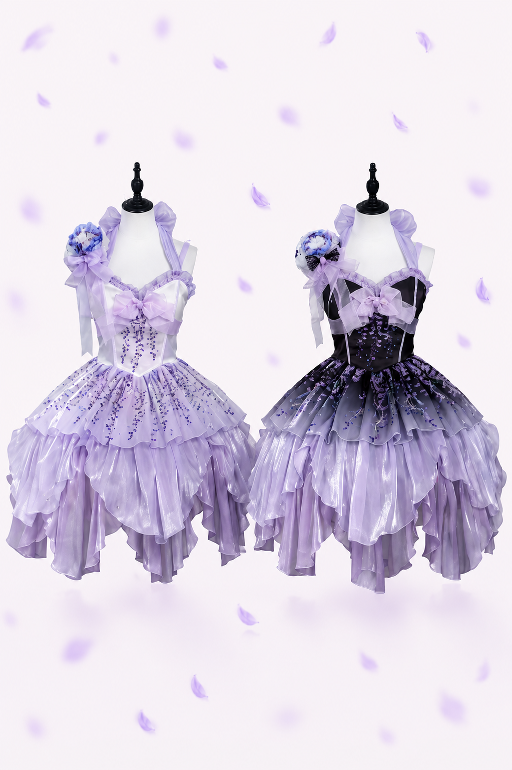 [Pre-order Deadline: June 18] Wisteria Purple Gradient Fairy Lolita Bow Layered JSK Dress + Full Set (Dress + Flower Hat)