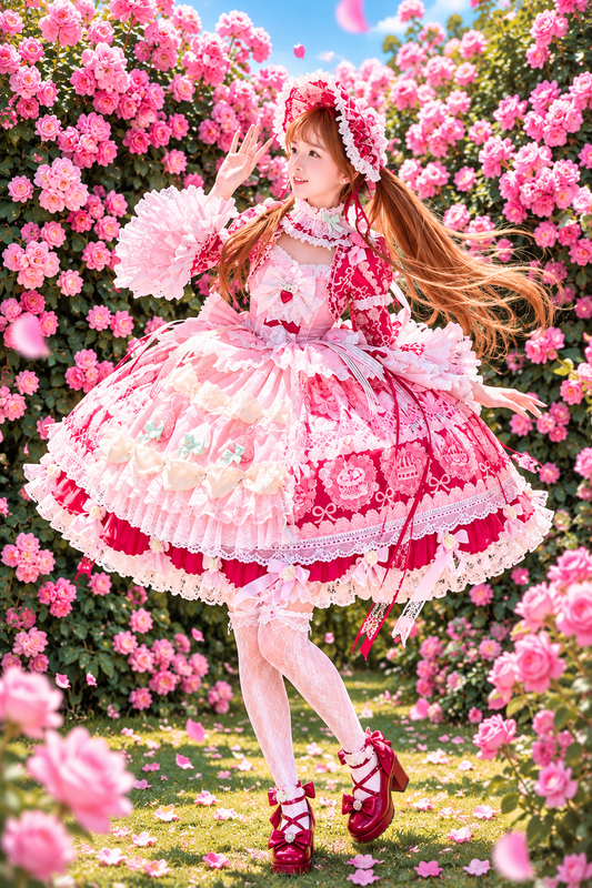 【6月26日予約締切】ストロベリーエンジェルスイートロリータプルアップチュールレイヤードOpドレス（ベルスリーブ付き）