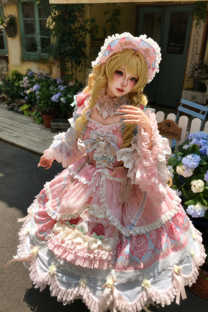 【6月26日予約締切】ストロベリーエンジェルスイートロリータプルアップチュールレイヤードOpドレス（ベルスリーブ付き）