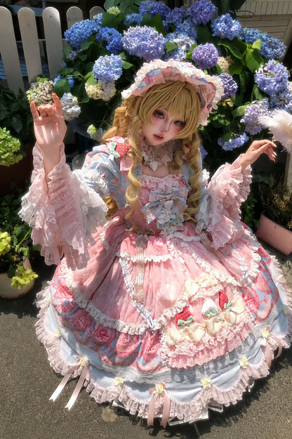 【6月26日予約締切】ストロベリーエンジェルスイートロリータプルアップチュールレイヤードOpドレス（ベルスリーブ付き）