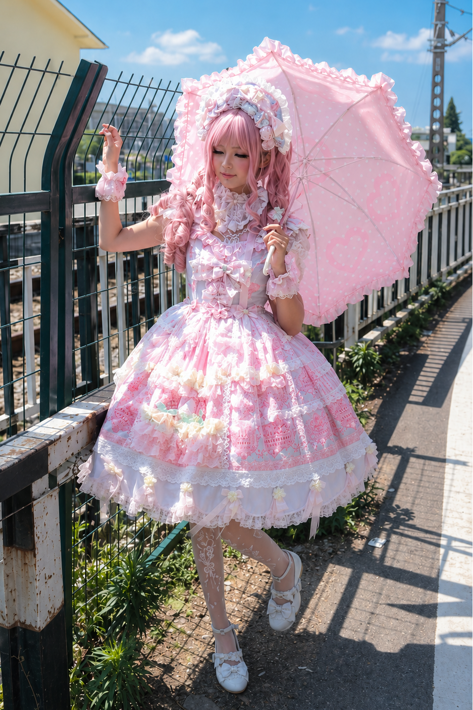 [Reservierungsschluss 26. Juni] Erdbeer-Sweet-Lolita-JKS-Kleid mit Spitze, Flatterärmeln, hochgezogenem Design und Tülllagen