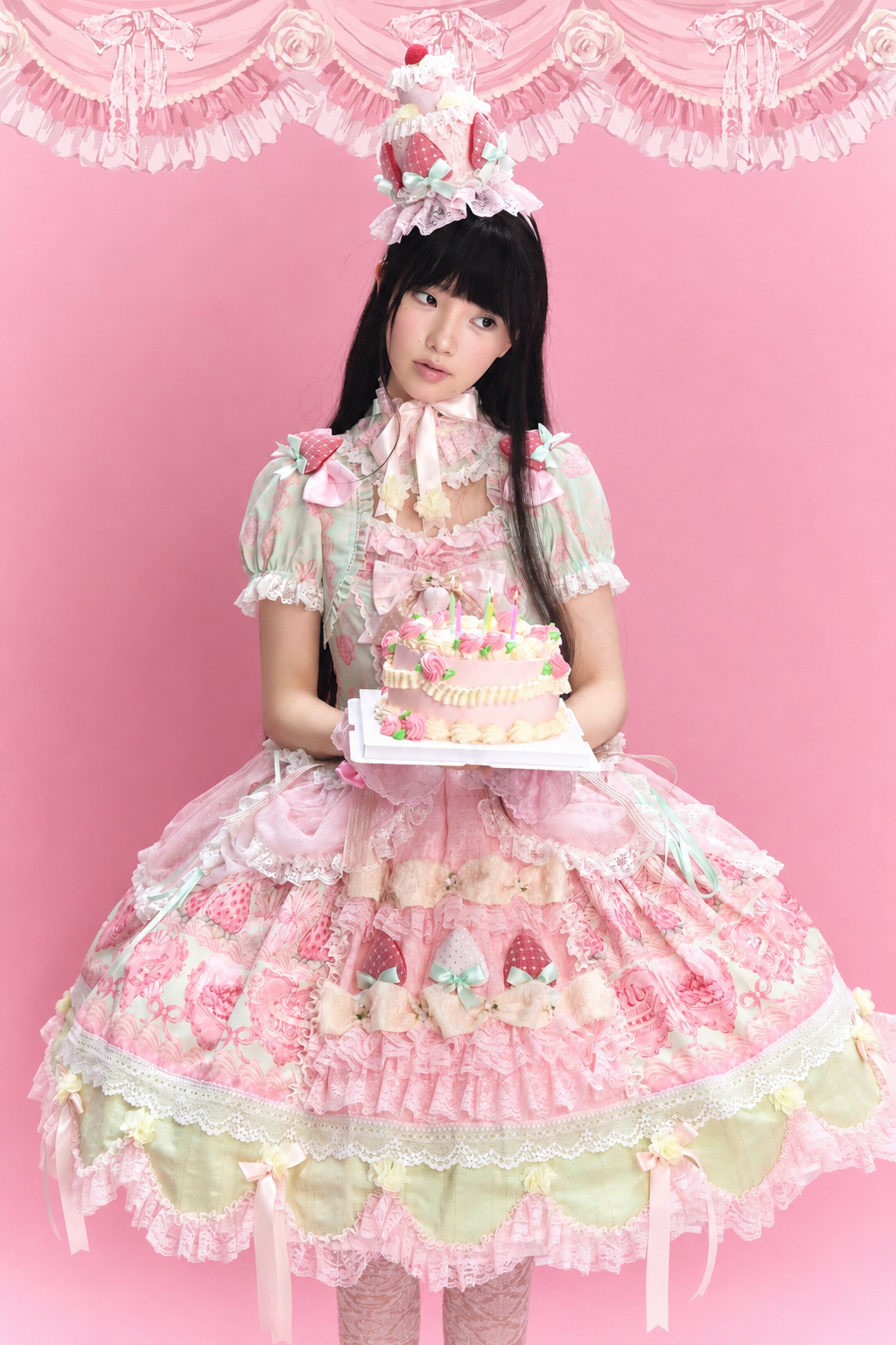 [Cierre de reserva: 26 de junio] Vestido OP lolita dulce Strawberry Angel de tul superpuesto con tirantes ajustables (con mangas acampanadas)