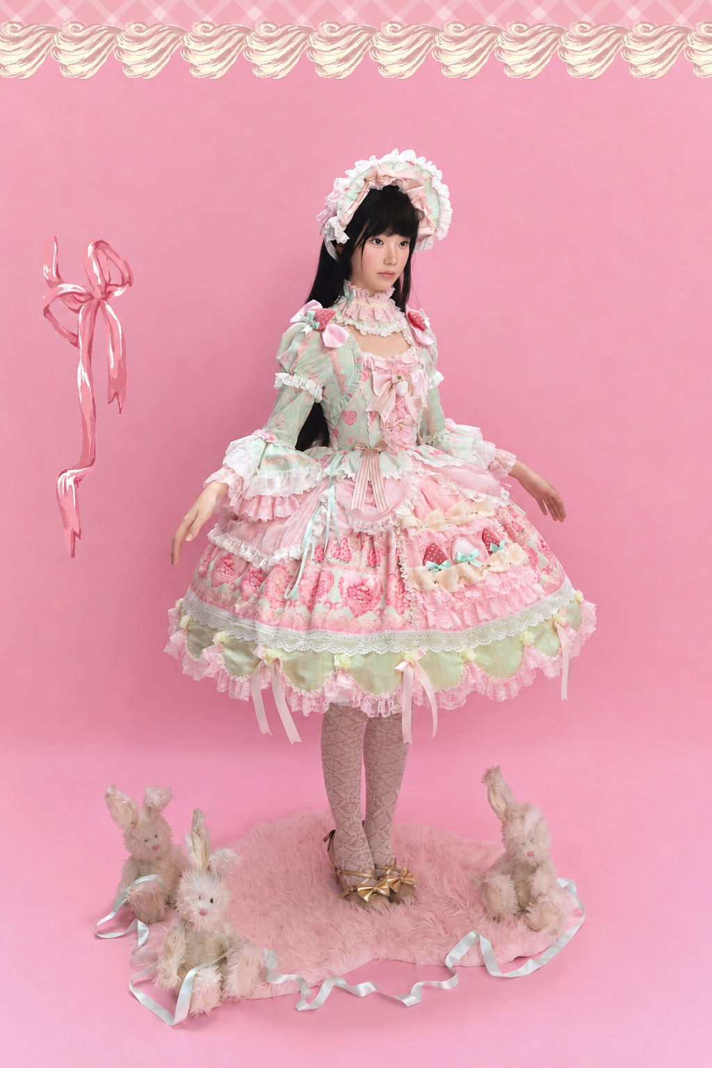 [Cierre de reserva: 26 de junio] Vestido OP lolita dulce Strawberry Angel de tul superpuesto con tirantes ajustables (con mangas acampanadas)