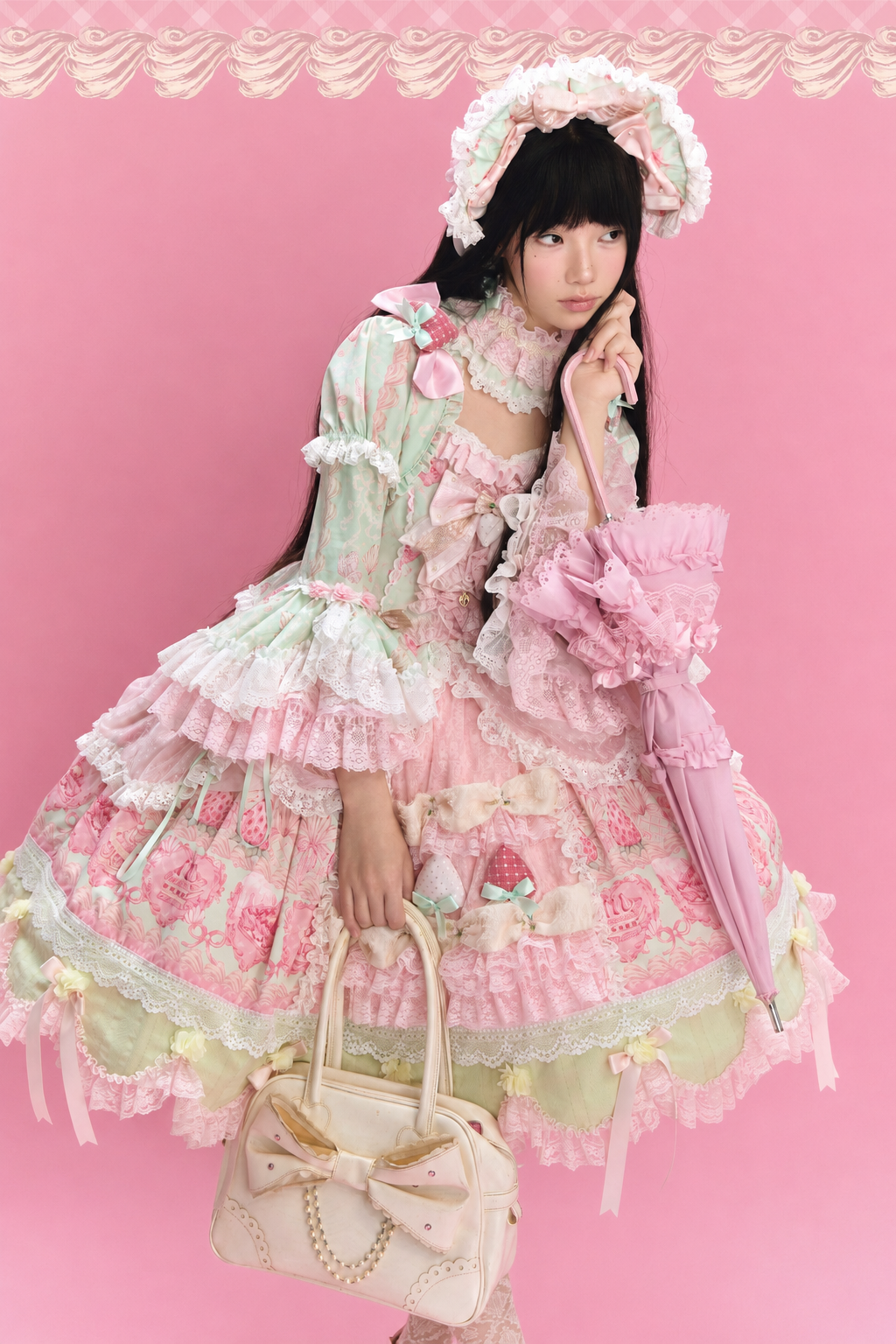 [Cierre de reserva: 26 de junio] Vestido OP lolita dulce Strawberry Angel de tul superpuesto con tirantes ajustables (con mangas acampanadas)