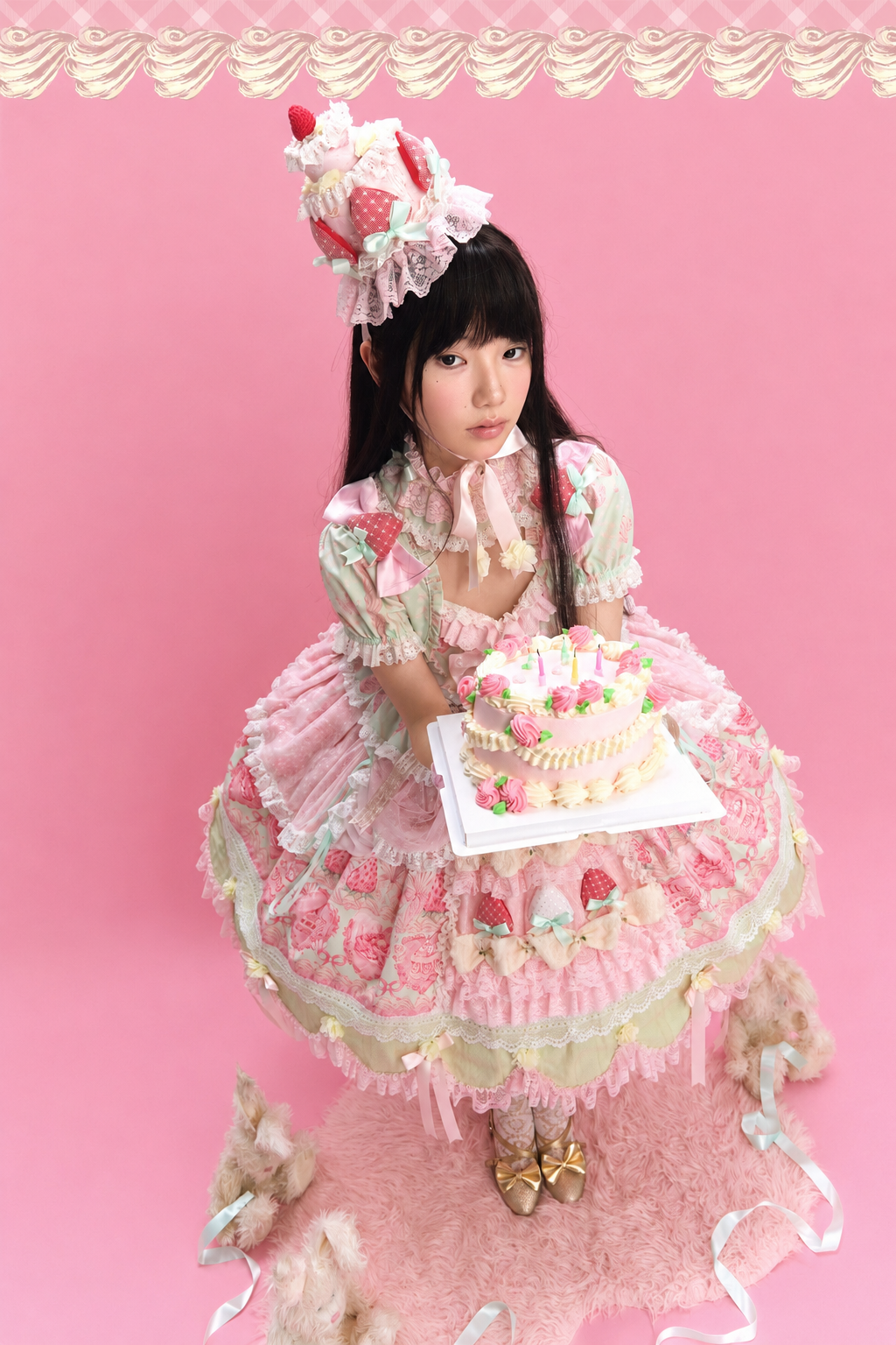 [Cierre de reserva: 26 de junio] Vestido OP lolita dulce Strawberry Angel de tul superpuesto con tirantes ajustables (con mangas acampanadas)