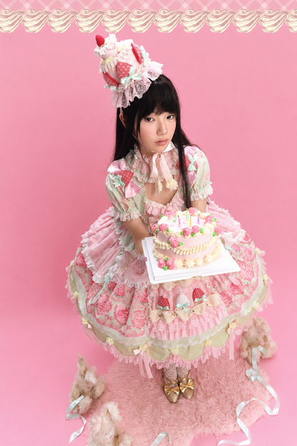 [Cierre de reserva: 26 de junio] Vestido OP lolita dulce Strawberry Angel de tul superpuesto con tirantes ajustables (con mangas acampanadas)