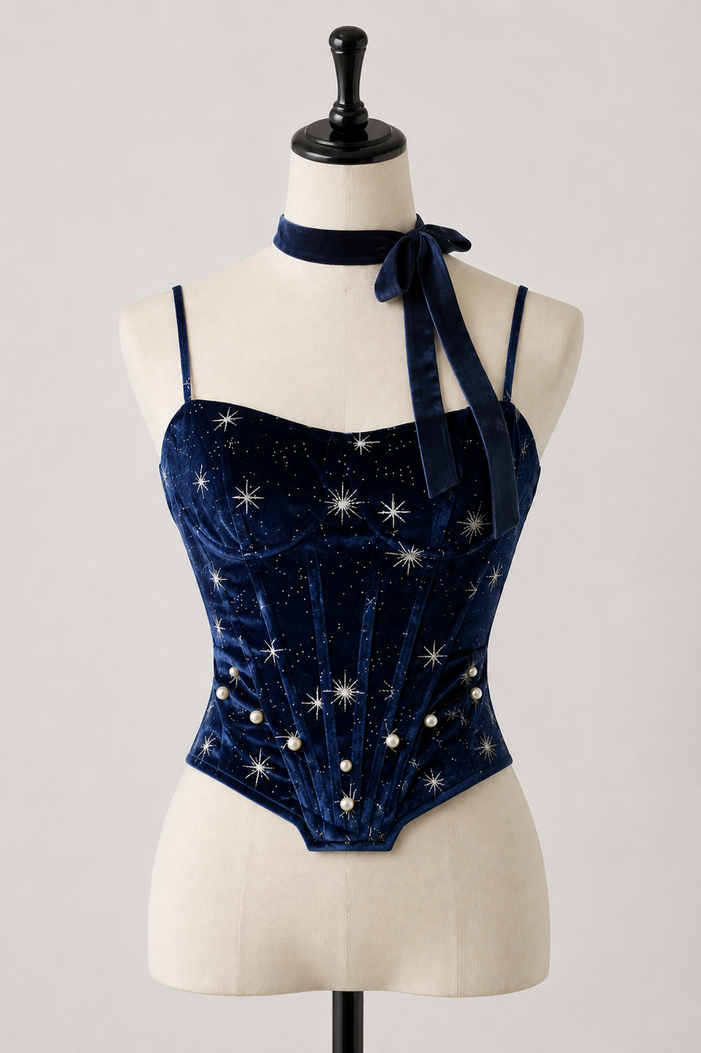 [Reservierungsschluss 1. Juni] Dunkelblau/rosa Atlantis Dark-Fantasy-Lolita-Sternenperlen-Bustierkorsett + prächtiger Rüschen-Meerjungfrauenrock