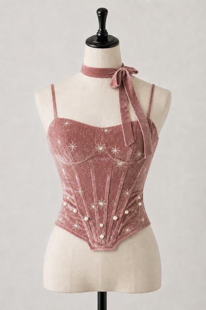 [Reservierungsschluss 1. Juni] Dunkelblau/rosa Atlantis Dark-Fantasy-Lolita-Sternenperlen-Bustierkorsett + prächtiger Rüschen-Meerjungfrauenrock