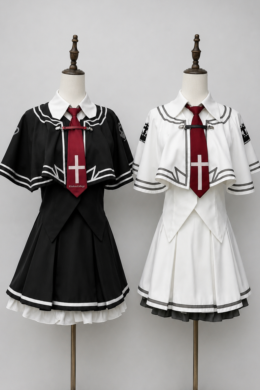 [Date limite de réservation : 31 juillet] Ensemble costume de cosplay gothique campus du Nord avec cape noir/blanc