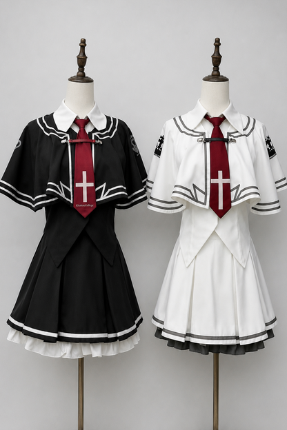 [Date limite de réservation : 31 juillet] Ensemble costume de cosplay gothique campus du Nord avec cape noir/blanc