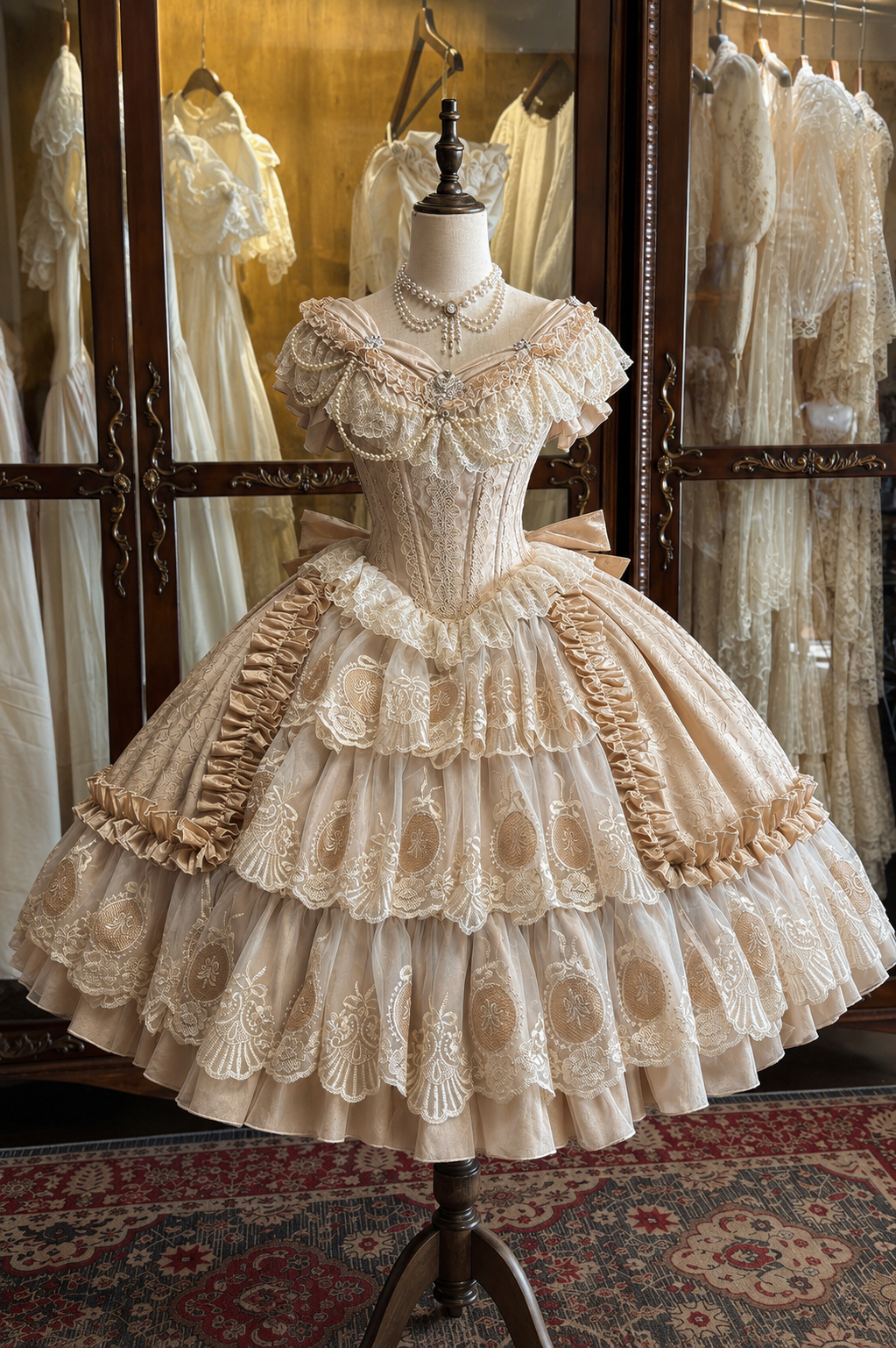 【8月3日予約締切】バーボンローズヴィクトリアンジュエルパールレースエンブロイダリーロリータプリンセスドレスTypeA/B＋アクセサリー（アームカバー・バックリボントレーン）【8月3日予約締切】バーボンローズヴィクトリアンジュエルパールレースエンブロイダリーロリータプリンセスドレス