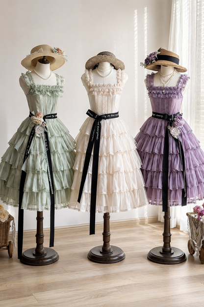 [Pre-order Deadline: July 31] Romantic Sweet Lolita Square-Neck Tiered JKS Ribbon Dress