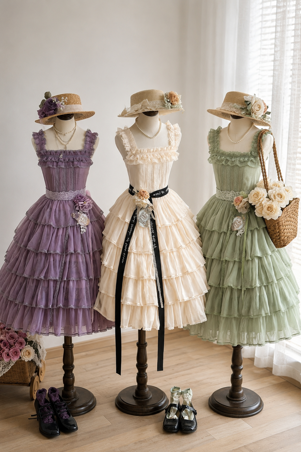 [Pre-order Deadline: July 31] Romantic Sweet Lolita Square-Neck Tiered JKS Ribbon Dress