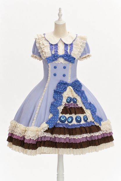 【8月8日予約締切】ブルーベリーカフェロリータOPドレス（ショート・ロング）＋エプロン＋ケーキミニハット
