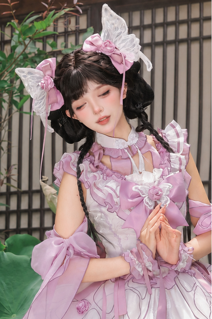 【8月18日予約締切】蝴蝶フェアリーチャイナロリータエンブロイダリーリボンレイヤードドレスコンプリートセット