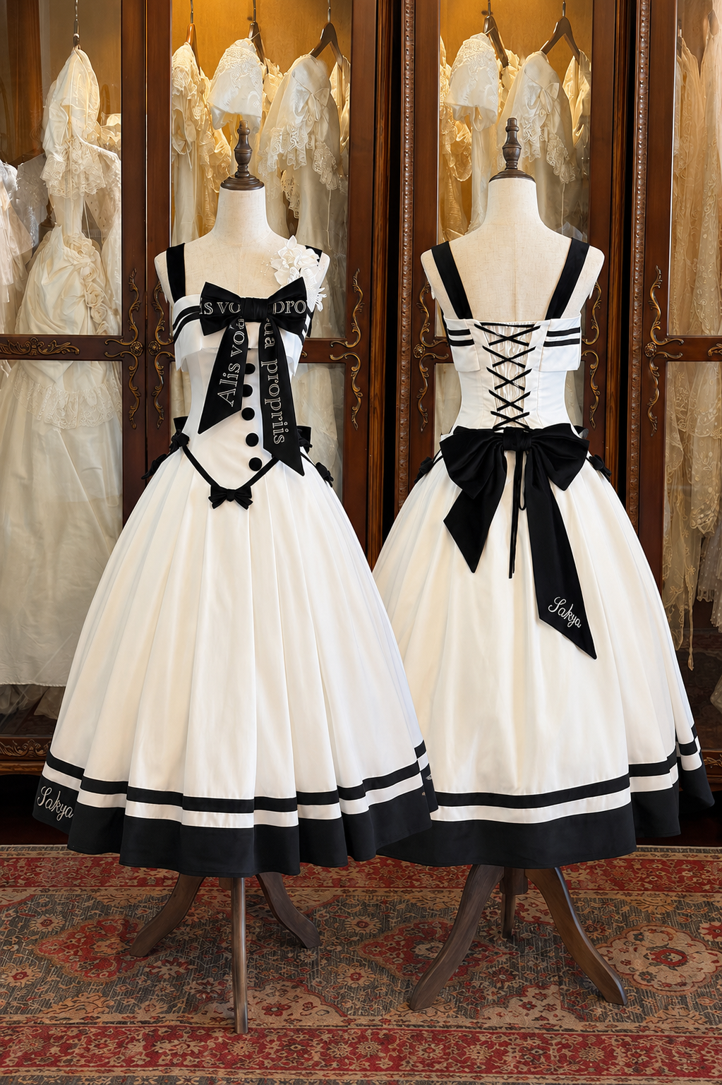 【Reservierungsschluss 29. Juli】Klassisches Schleifen-Elegant-Lolita-Stickerei-JKS-Kleid-Set (mit Korsage) + Zubehörset