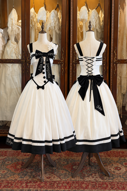 【Reservierungsschluss 29. Juli】Klassisches Schleifen-Elegant-Lolita-Stickerei-JKS-Kleid-Set (mit Korsage) + Zubehörset