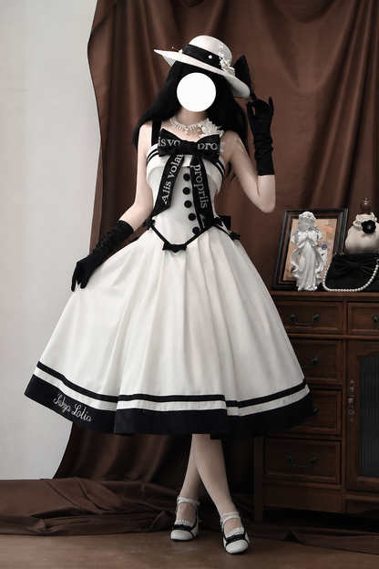 【Reservierungsschluss 29. Juli】Klassisches Schleifen-Elegant-Lolita-Stickerei-JKS-Kleid-Set (mit Korsage) + Zubehörset