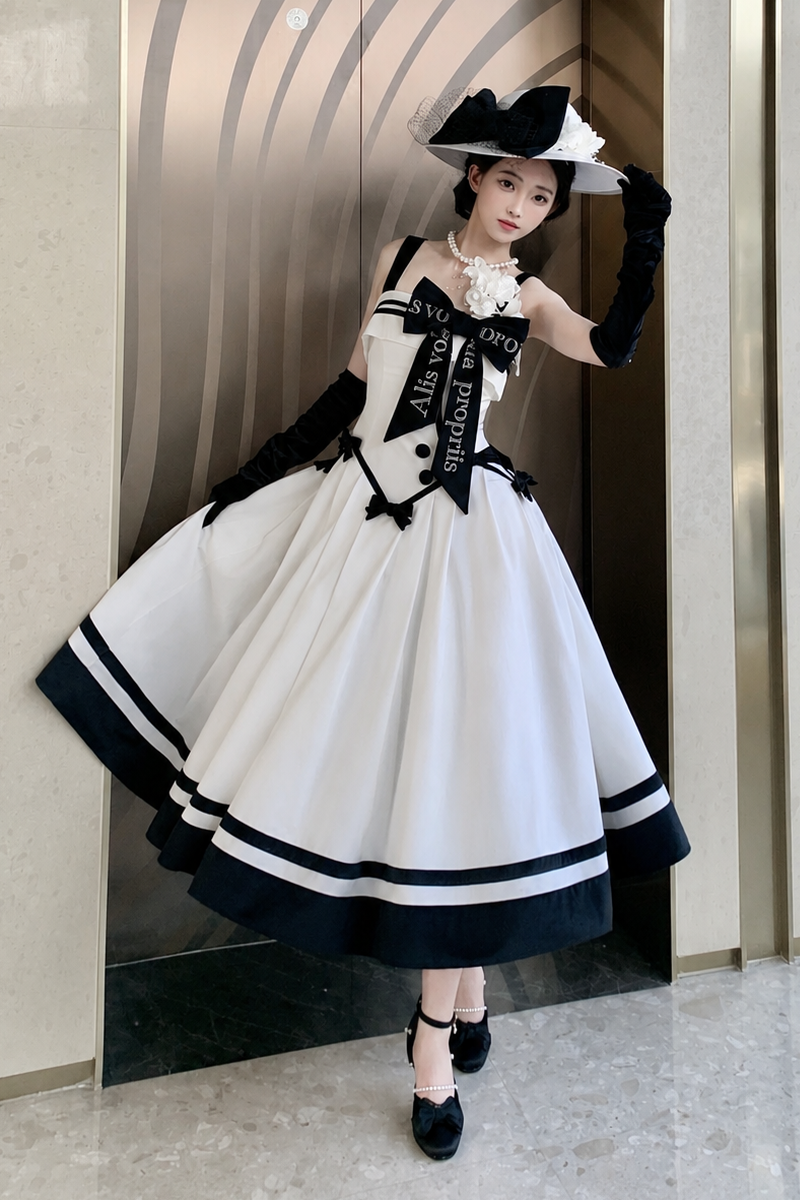 【Reservierungsschluss 29. Juli】Klassisches Schleifen-Elegant-Lolita-Stickerei-JKS-Kleid-Set (mit Korsage) + Zubehörset