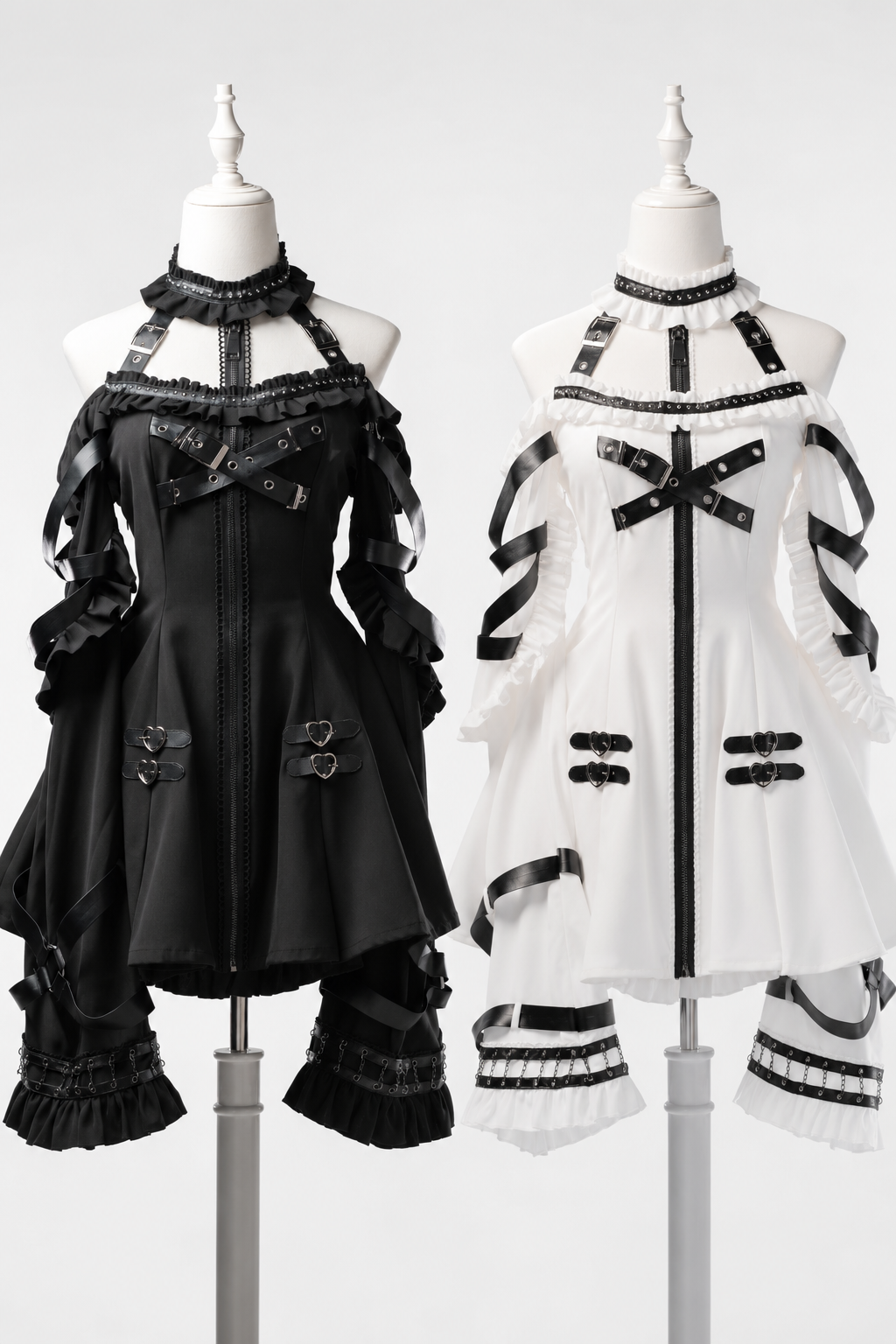 【8月22日予約締切】ゴシックバックルホルターアンドオフショルダーベルロングスリーブドレスセット＋ヘアバンド
