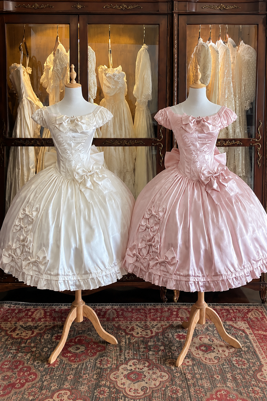 [Pre-order Deadline: August 8] Elegant Silver Satin Lolita Romantic Ribbon Dress Set