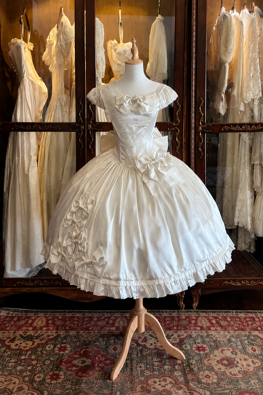 [Pre-order Deadline: August 8] Elegant Silver Satin Lolita Romantic Ribbon Dress Set