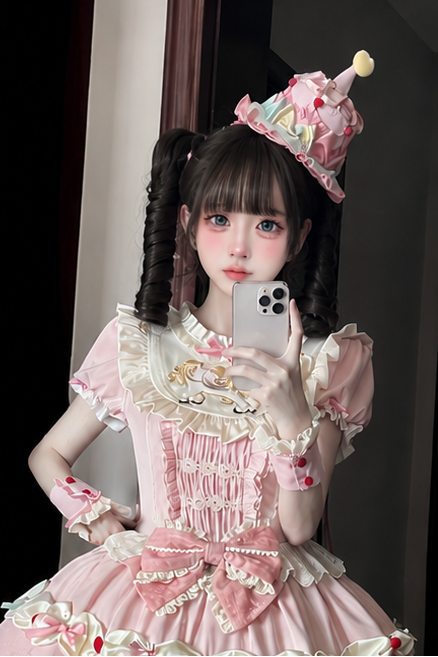 【8月20日予約締切】ピンク×パステルスイートロリータシリーズアクセサリー(ケーキハット・リストカフス・ヘアバンド・サッシュ)