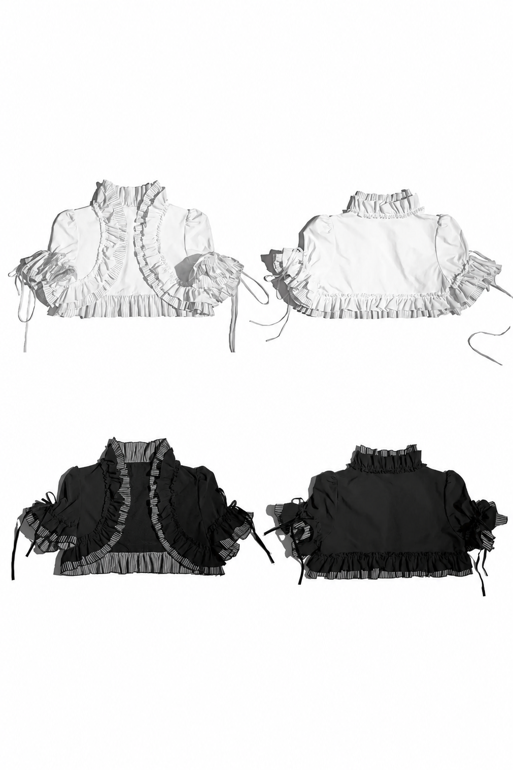 [Vorbestellschluss: 8. August] Gothic-Lolita Dark-Cat gestreifte kurze Rüschenjacke+Korsett-Bustier+hochziehbare kurze Rüschenshorts