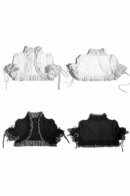 [Vorbestellschluss: 8. August] Gothic-Lolita Dark-Cat gestreifte kurze Rüschenjacke+Korsett-Bustier+hochziehbare kurze Rüschenshorts