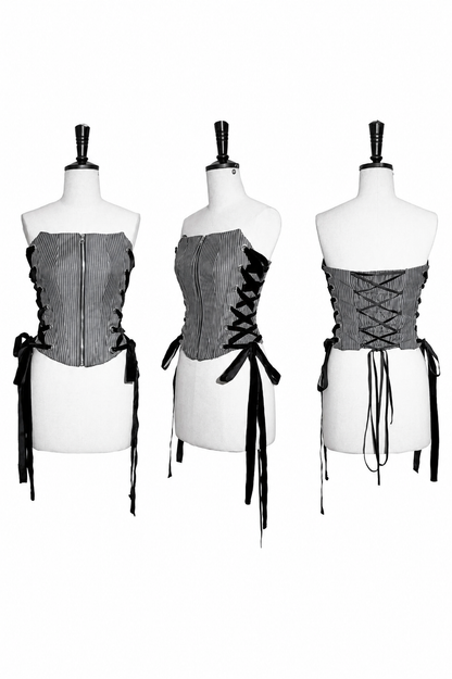 [Vorbestellschluss: 8. August] Gothic-Lolita Dark-Cat gestreifte kurze Rüschenjacke+Korsett-Bustier+hochziehbare kurze Rüschenshorts