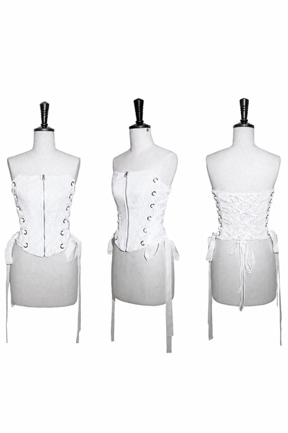 [Vorbestellschluss: 8. August] Gothic-Lolita Dark-Cat gestreifte kurze Rüschenjacke+Korsett-Bustier+hochziehbare kurze Rüschenshorts