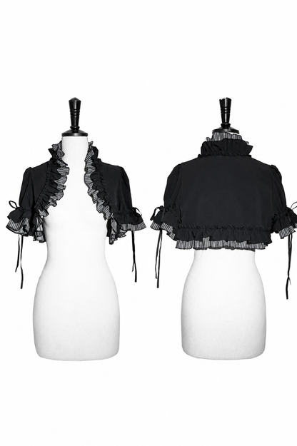[Vorbestellschluss: 8. August] Gothic-Lolita Dark-Cat gestreifte kurze Rüschenjacke+Korsett-Bustier+hochziehbare kurze Rüschenshorts