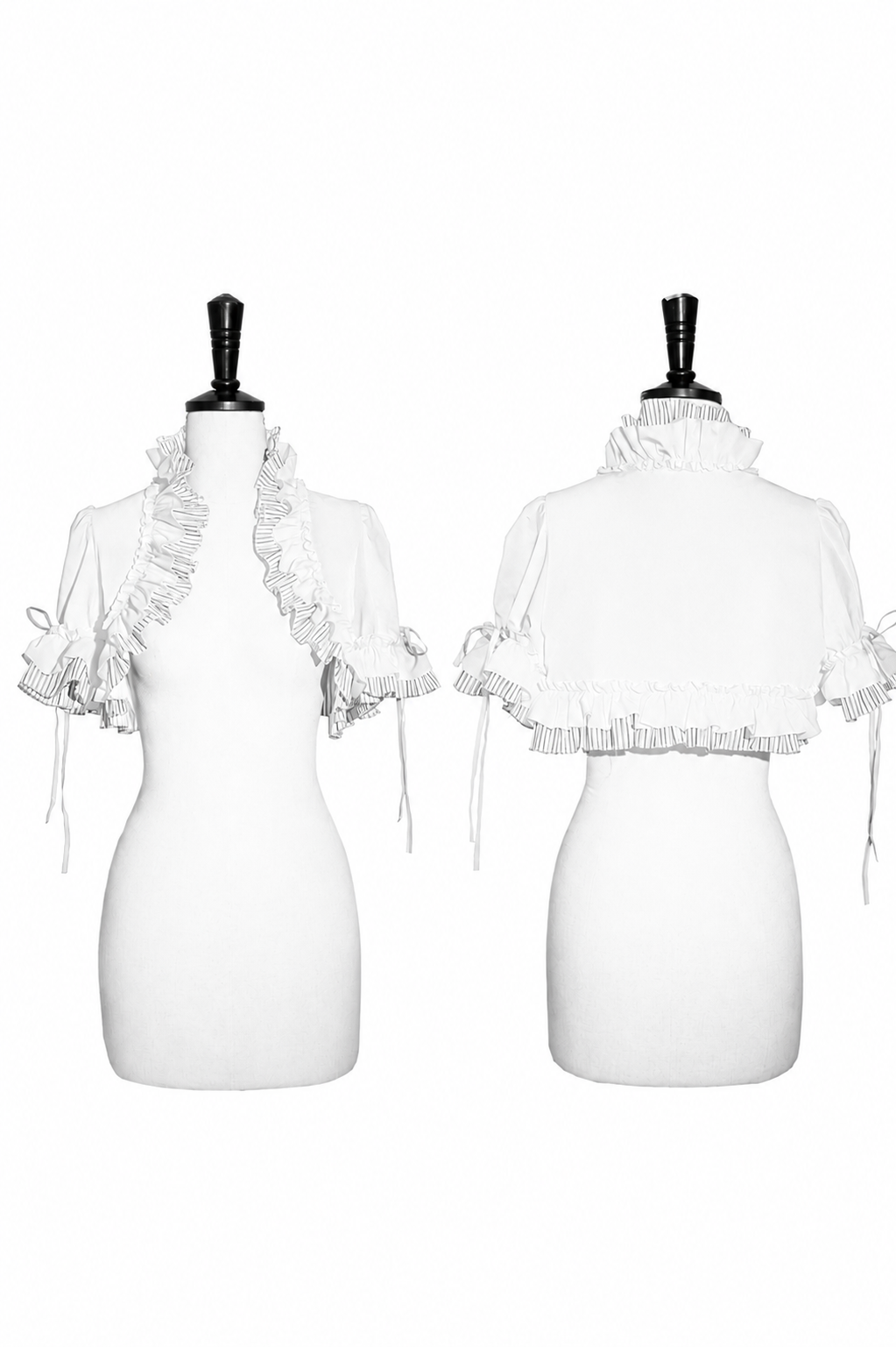 [Vorbestellschluss: 8. August] Gothic-Lolita Dark-Cat gestreifte kurze Rüschenjacke+Korsett-Bustier+hochziehbare kurze Rüschenshorts