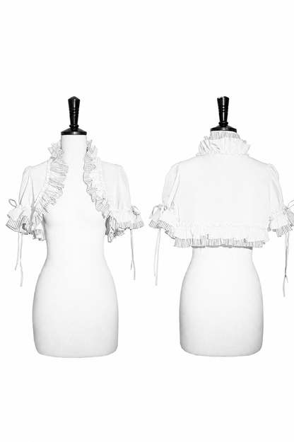 [Vorbestellschluss: 8. August] Gothic-Lolita Dark-Cat gestreifte kurze Rüschenjacke+Korsett-Bustier+hochziehbare kurze Rüschenshorts