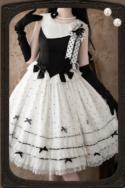 [Reservierungsfrist: 17. August] Accessoires der eleganten klassischen Lolita-Serie mit Polka Dots (schwarzer Hut mit Blumen-Schleifenclip floraler Brosche)