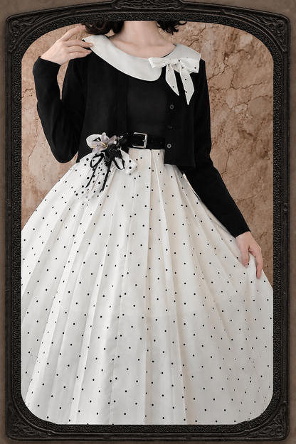 [Reservierungsfrist: 17. August] Accessoires der eleganten klassischen Lolita-Serie mit Polka Dots (schwarzer Hut mit Blumen-Schleifenclip floraler Brosche)