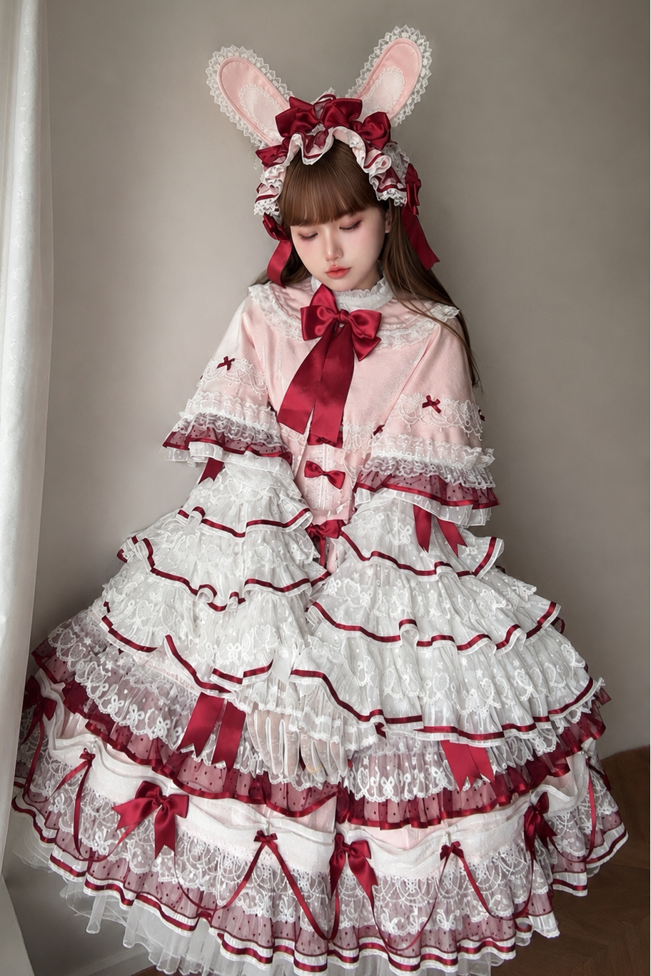 [Pre-order Deadline: July 13] Blue x White / Red x Pink Sweet Lolita Rabbit Series Accessories (Rabbit Ears Headband Tail Ribbon Train)