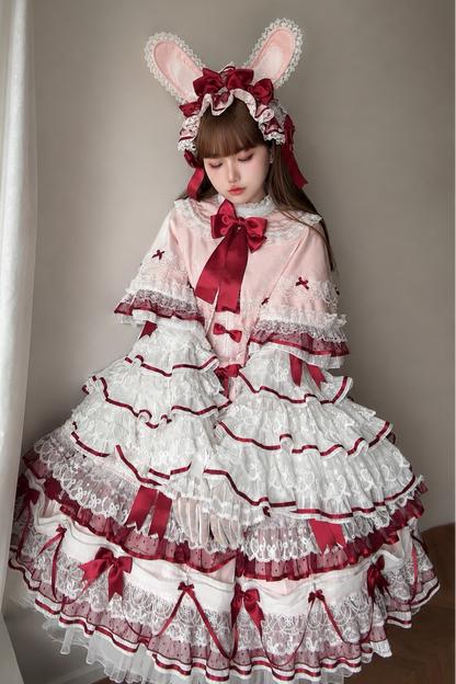 [Pre-order Deadline: July 13] Blue x White / Red x Pink Sweet Lolita Rabbit Series Accessories (Rabbit Ears Headband Tail Ribbon Train)