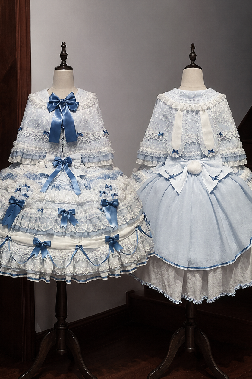 [Vorbestellfrist 13. Juli] Blau x Weiß/Rot x Rosa süße Lolita-Kaninchenserie Hasenohren-Spitzen-Schleifen-Umhang