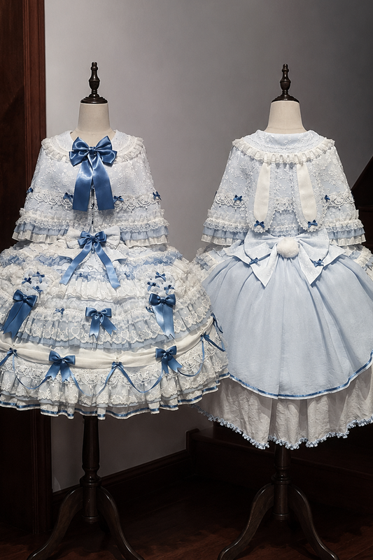 【7月13日予約締切】ブルー×ホワイト/レッド×ピンクスイートロリータラビットシリーズうさ耳レースリボンケープ