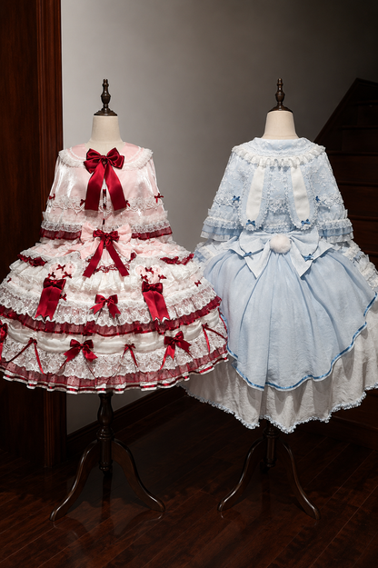 [Vorbestellfrist 13. Juli] Blau x Weiß/Rot x Rosa süße Lolita-Kaninchenserie Hasenohren-Spitzen-Schleifen-Umhang