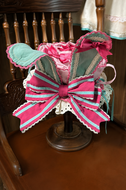 [Pre-order Deadline: July 1] Pink x Green Alice Cat Sweet Lolita Series Accessories (Bunny Ear Ribbon Hair Clip, Bunny Ear Ribbon Brooch, Bunny Ear Ribbon Tea Cup Hat, Back Ribbon Train)