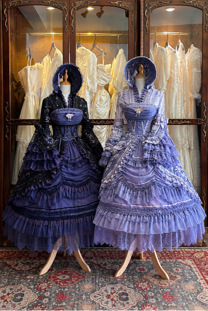 【9月13日予約締切】Purple/Dark Purple Gothic Lolita Elegant Iris Dress Top & Bustier & Skirt Set 1/2+ Full Set
