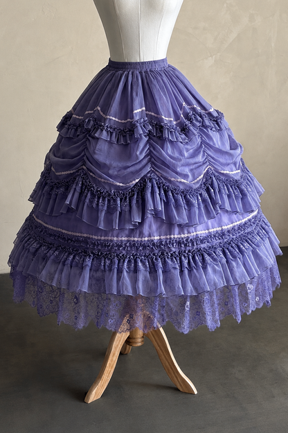 【9月13日予約締切】Purple/Dark Purple Gothic Lolita Tiered Lace Ruffle Skirt