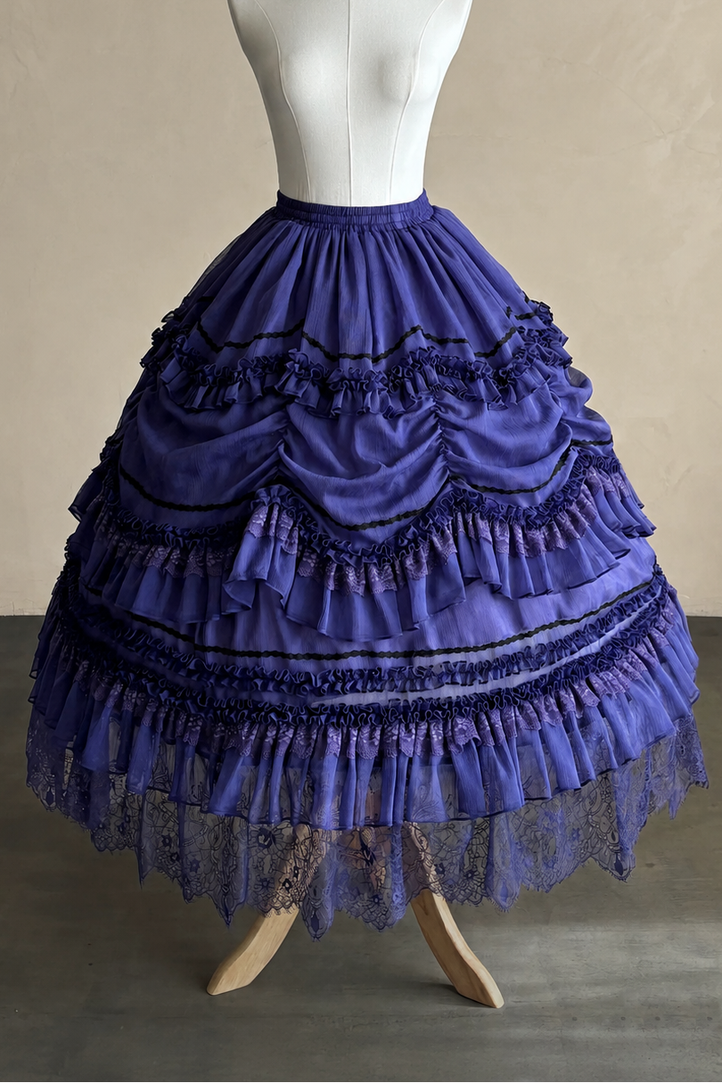 【9月13日予約締切】Purple/Dark Purple Gothic Lolita Tiered Lace Ruffle Skirt