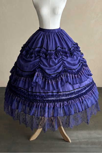 【9月13日予約締切】Purple/Dark Purple Gothic Lolita Tiered Lace Ruffle Skirt