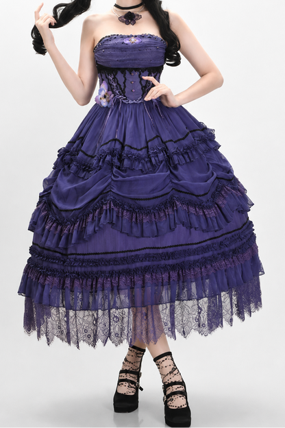 【9月13日予約締切】Purple/Dark Purple Gothic Lolita Tiered Lace Ruffle Skirt