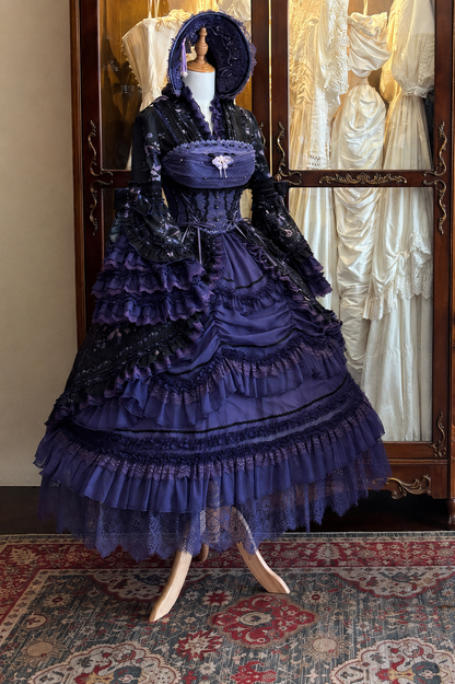 【9月13日予約締切】Purple/Dark Purple Gothic Lolita Elegant Iris Dress Top & Bustier & Skirt Set 1/2+ Full Set