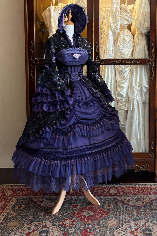 【9月13日予約締切】Purple/Dark Purple Gothic Lolita Elegant Iris Dress Top & Bustier & Skirt Set 1/2+ Full Set